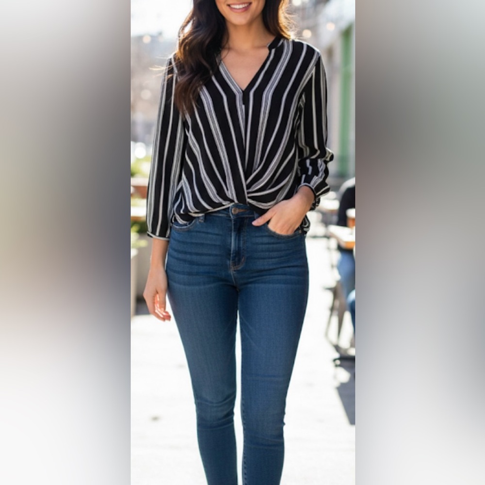 Zara Black and White Striped Blouse